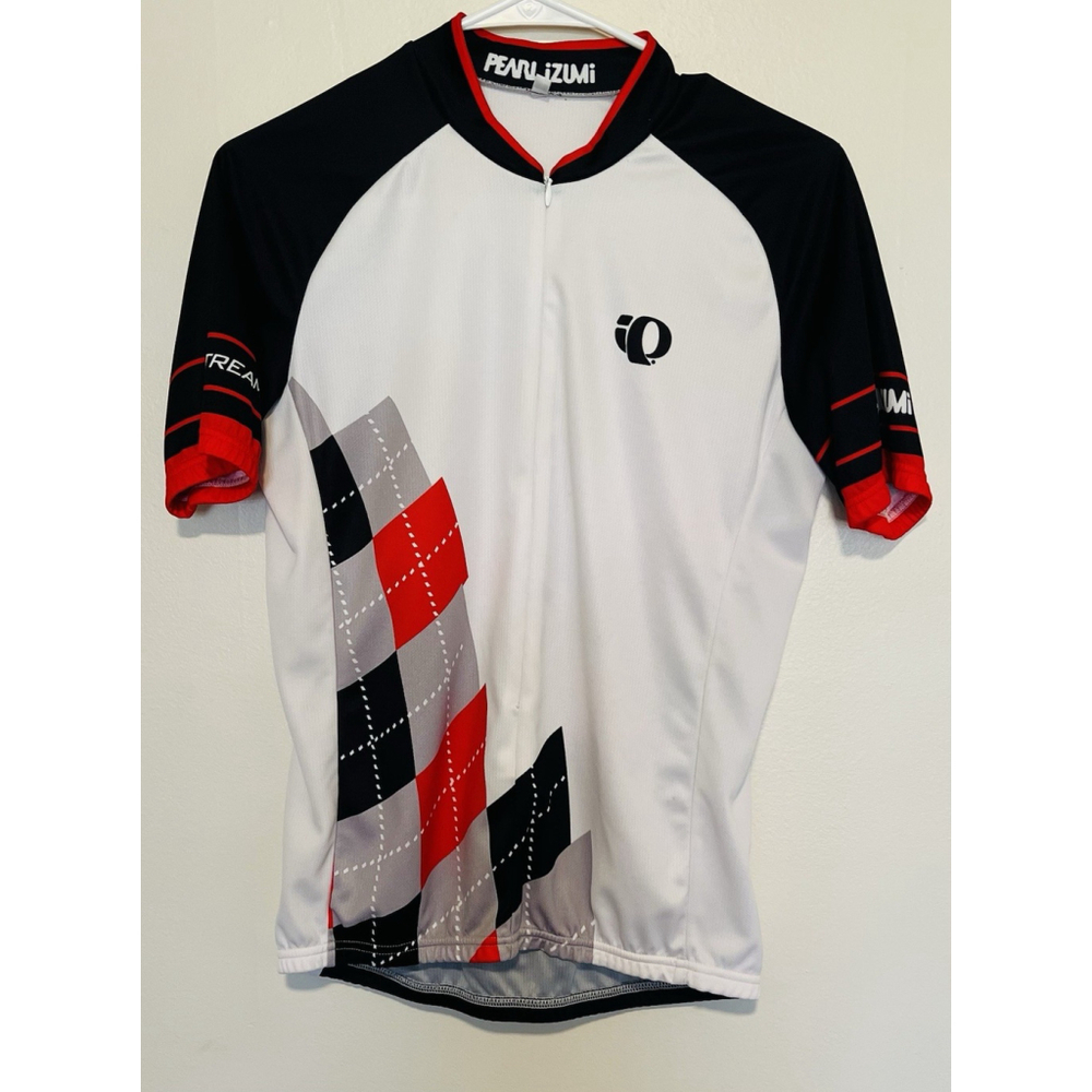 Pearl Izumi Cycling Jersey Mens Small Red White Y2K Argyle Logo Slipstream Zip